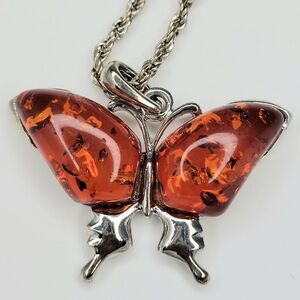 𝅺RED Butterfly Acrylic Glass Pendant Necklace